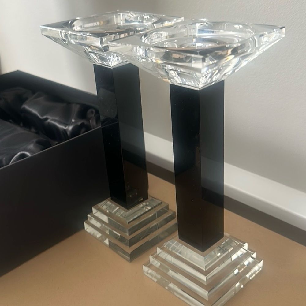 Metropolitan 9" Ebony Crystal Candlestick Pair
